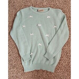 VTG DIANE VON FURSTENBERG Women's Sweater Tiffany Blue Bows 100% Cotton
